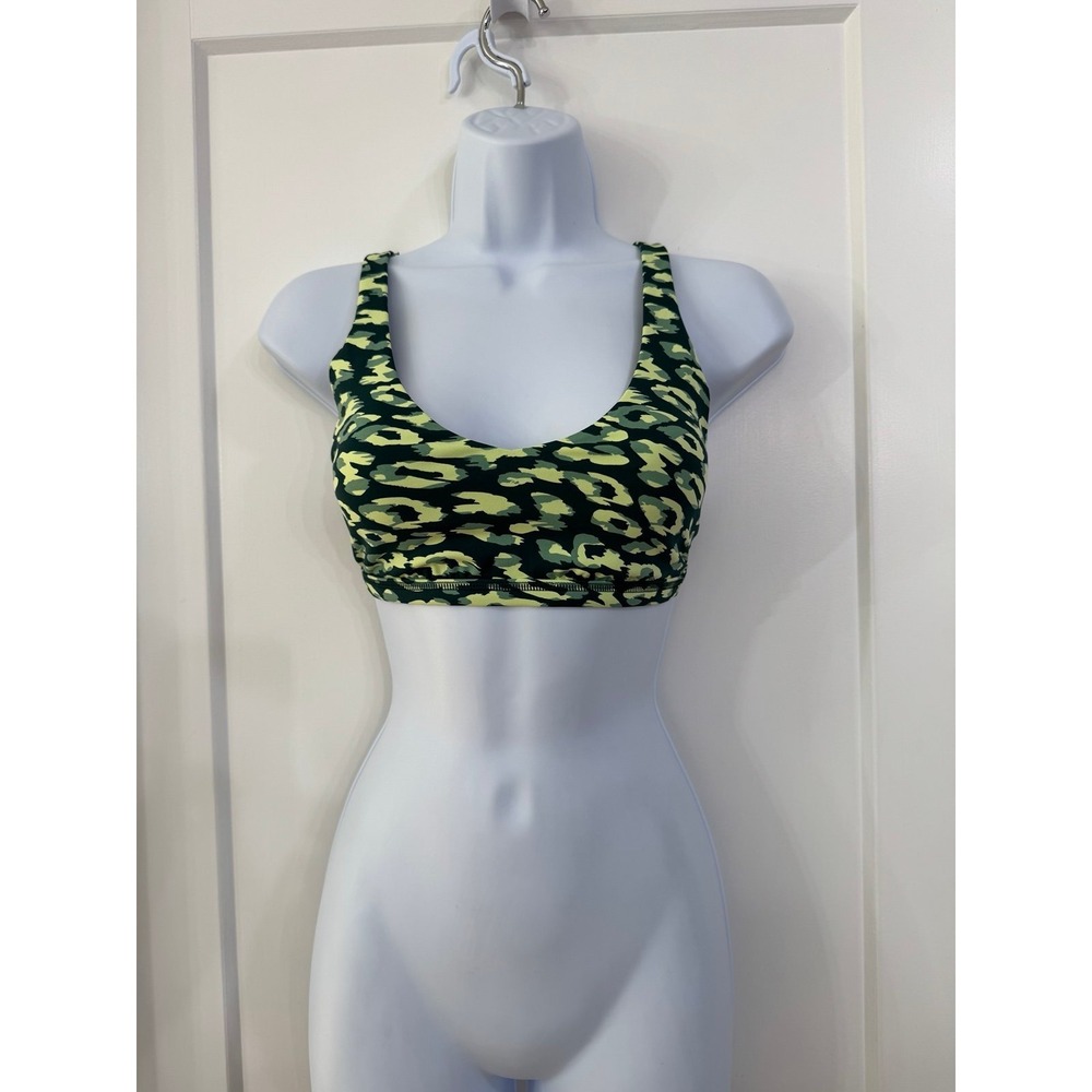 Aerie Sports Bra Womens OFFLINE Goals Plunge Leopard Print Deep Forest Green xs